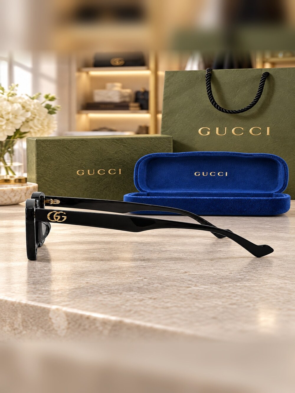 Gucci Black Round Square Sunglasses - Picture 3 of 6
